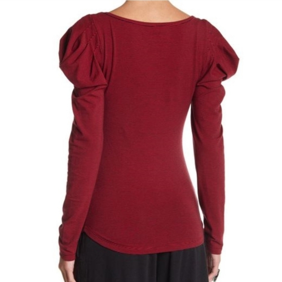 Free People Penelope Puff Sleeve Striped Top Sz M - Picture 5 of 16
